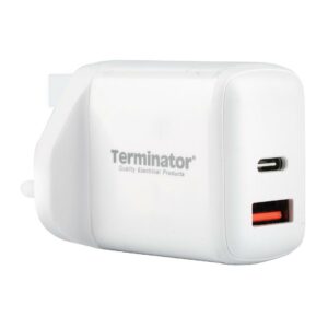 Tusbwc 01 38w Terminator Usb Wall Charger 38w Fast Charging (type A&c)13a Plug & Compact Design-white