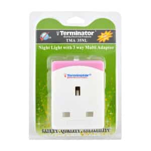 Tma 35nl-terminator 3 Way Uk Socket Multi Adaptor & Night Light 13a Fuse